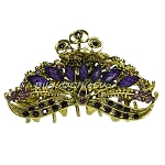Haargreifer L Vintage Haarkneifer Haarklammer Metall & Strass lila violett gold 5117d